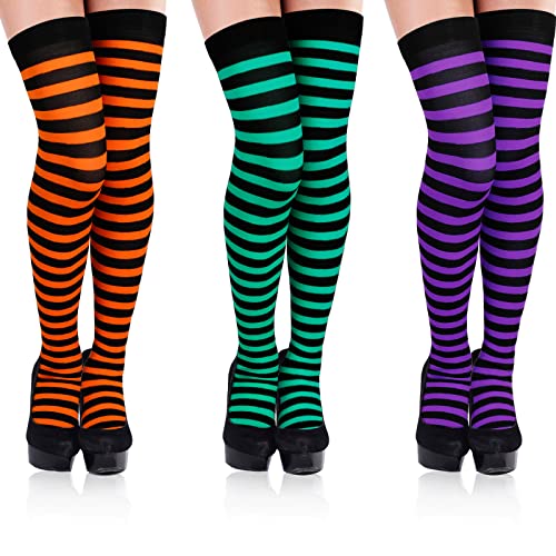 3 Pairs Women Striped High Thigh Socks - Amazon