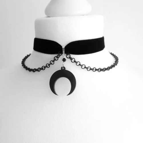 Goth Black Velvet Chain Crescent Moon Choker - AliExpress 