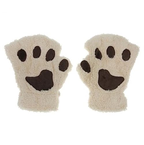 Himine Cat Claw Bear Paw Fingerless Winter Plush Gloves 1*Pair - Beige
