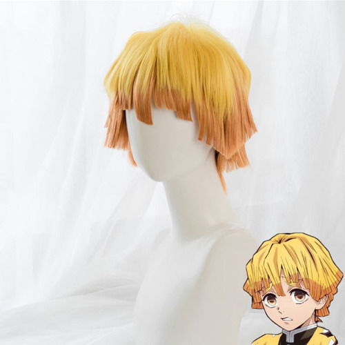 Uwowo Demon Slayer: Kimetsu no Yaiba Agatsuma Zenitsu Cosplay Wig 25cm Short Yellow Orange Gradient Demon Slaying Corps Wig