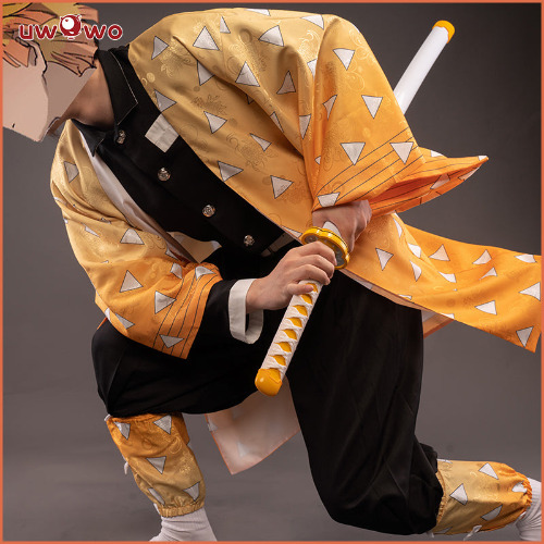 【In Stock】Uwowo Plus Size Demon Slayer Cosplay Kimetsu no Yaiba Agatsuma Zenitsu Cosplay Costume Demon Slaying Corps Uniform - Full Set: (Set A+Set B) / L
