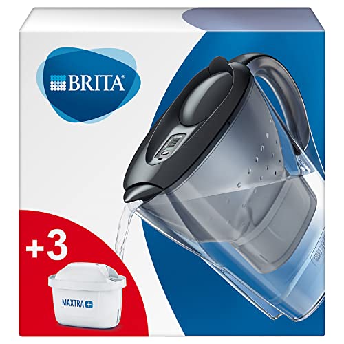 BRITA Marella fridge water filter jug, 2.4L - Graphite. Includes 3 x MAXTRA+ filter cartridges for reduction of chlorine, limescale and impurities - now in sustainable Smart Box packaging - Maxtra + - Graphite