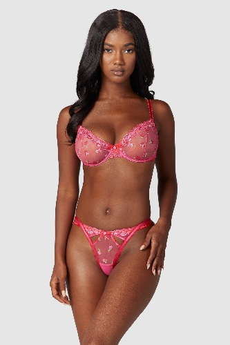Blush Embroidered Balcony BH (Set) - Heißes Rosa