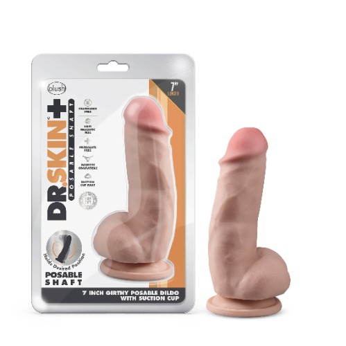 Dr. Skin Plus - 7 Inch Girthy Posable Dildo With  Balls - Vanilla