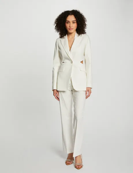 Pantalon ajusté à pinces ecru femme