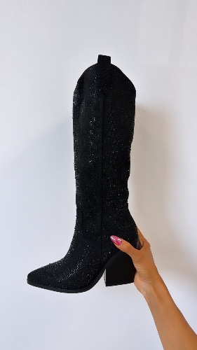 Santiags à strass noires | Noir / 39