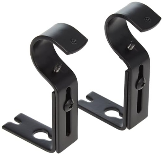 Amazon Basics Adjustable Curtain Rod Wall Bracket Hooks, Set of 2, Black - Black - 1-Pack