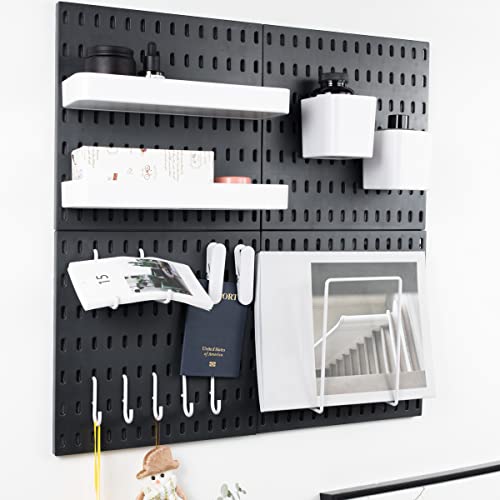 MULSAME Pegboard Combination Kit, Wall Mounted Storage Set with 4 Pegboards & 14 Accessories Hanging, Black Peg Boards Organizer for Walls Display, Crafts Organization, Kitchen Organizer, 22" x 22" - Black - 22*22inch