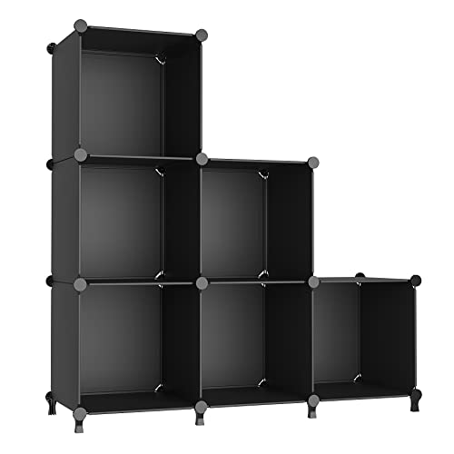 AWTATOS Cube Storage Organizer, Storage Cubes Shelves Bookshelf, 6 Cube Closet Organizers and Storage, DIY Stackable Plastic Clothes Organizer Shelving for Bedroom, Home Office, Black - Black