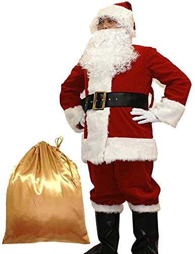Potalay Men's Deluxe Santa Suit 11pc. Christmas Adult Santa Claus Costume - X-Large