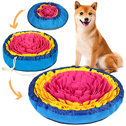 Vivifying Snuffle Mat for Dogs, Interactive Dog Enrichment Toys for Boredom and Mental Stimulation, Adjustable Sniff Mat for Slow Eating and Keep Busy (Rose Red Yellow) - Red Yellow(Felt)