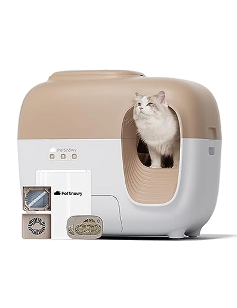 PetSnowy (Premium Version) Snow+ Self Cleaning Automatic Cat Litter Box Odor Free with TiO2 System Automatic Cat Litter Box Self Cleaning for 3.3-20 lbs
