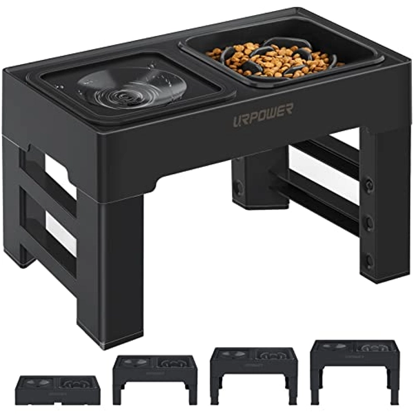 URPOWER 2-in-1 Elevated Slow Feeder Dog Bowls with No Spill Dog Water Bowl 4 Height Adjustable Raised Dog Bowl Non-Slip Dog Food and Water Bowls with Stand for Small Medium Large Dogs, Cats and Pets