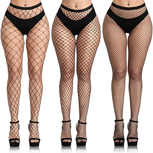 Buauty 3 PCS Black Fishnet Stockings for Women, Fish Nets Women Tights, Fishnet Tights Ladies Plus Size One Size Fit All - One Size - Black One Size