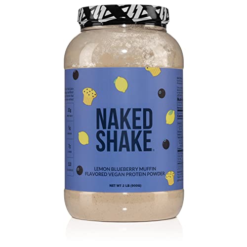 Naked Shake - Lemon Blueberry Muffin Protein Powder - Vegan Protein Shake from US & Canadian Farms with MCT Oil, Gluten-Free, Soy-Free, No GMOs or Artificial Sweeteners - 30 Servings - Lemon Blueberry - 30 Servings (Pack of 1)