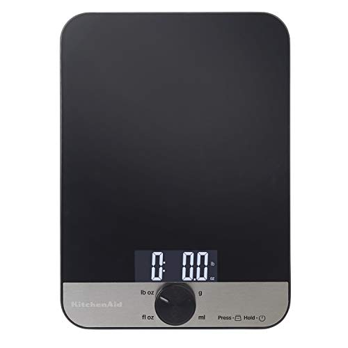 KitchenAid KQ908 Glass Surface 11 Pound Capacity Digital Kitchen and Food Scale, Black - Black - Glass Top - Scale