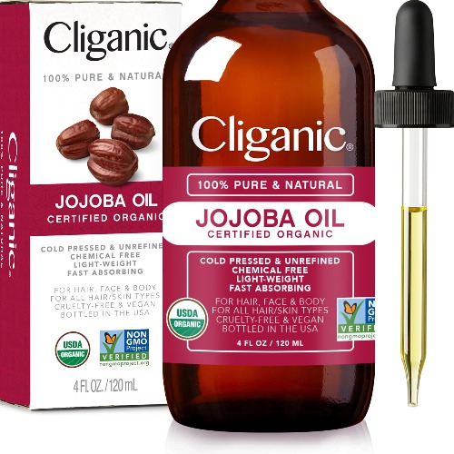 Certified Organic Jojoba Oil 120ml | 100% Pure Natural Cold Pressed Unrefined, Hexane Free Carrier Oil | for Hair Face & Nails | Cliganic 90 Days Warranty - 120 ml (Pack of 1)