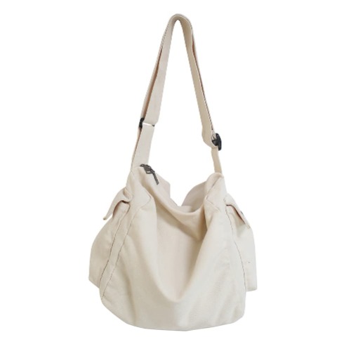 Canvas Messenger Bag Large Hobo Crossbody Bag with Multiple Pockets Canvas Shoulder Tote Bag for Women and Men - White