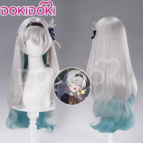 【In Stock】DokiDoki Game Honkai: Star Rail Cosplay Firefly Wig Long Curly Grey Green Wig Official Ver / Light Ver | Official Ver-Wig Only