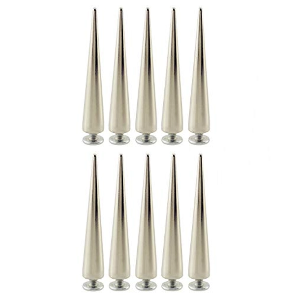 55MM Solid Punk Bullet Large Spikes Metal Leather Rivets DIY Silver Screw on Cone Studs for Cosplay Clothes Set of 10
