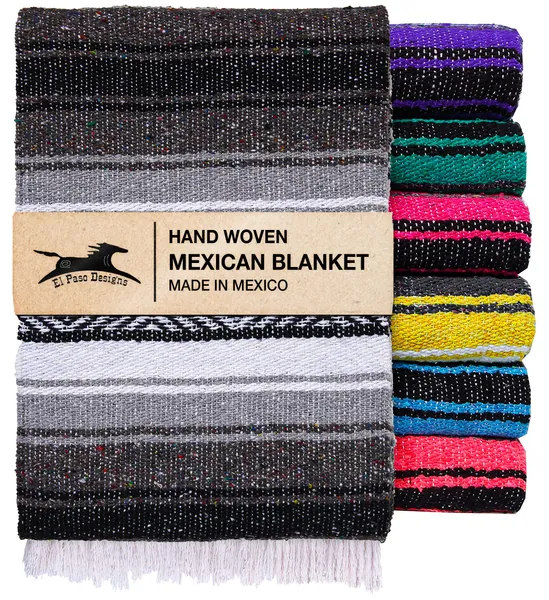 El Paso Designs Mexican Yoga Blanket Colorful 47in x 68in Yoga Studio Mexican Falsa Blanket Ideal for Yoga, Camping, Picnic, Beach Blanket, Bedding, Home Decor Soft Woven Serape