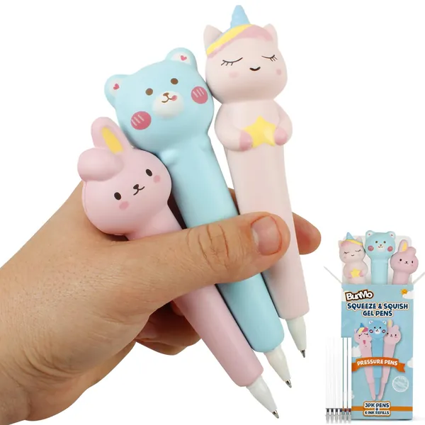 BUNMO Kawaii Pens Squishies 3pk | Hours of Creative Fun | Cute Squishy Pens | Great for Stress Relief | Tween Girls Toys | Fun Kids Stationary