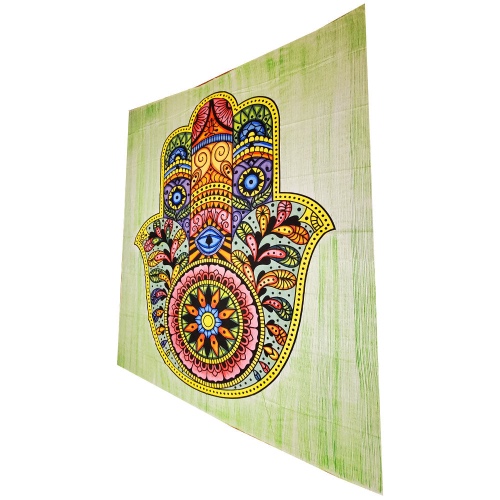 Hand of Fatima Wall Art Room Decoration Cotton Tapestry Full Size Bedspread - Green / Cotton / Brushstroke
