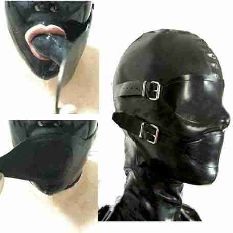 Black Latex Mask Headwear With Mouth Plug Latex Rubber Head Mask With Visible Eyes and Mouth for Cosplay Clubwear (Size : L-68cm) : Amazon.com.be: Fashion