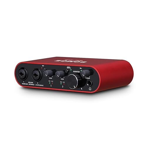BOMGE 22S USB Audio Interface SOLO Red with XLR/48V Phantom Power,32Bit/192kHz High-Fidelity, for Studio Audio Mixer Interface for Guitarist, Vocalist, Podcaster, Producer, Plug and Play