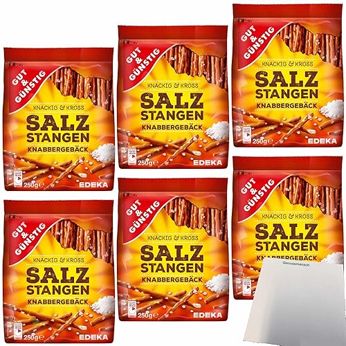 Gut&Günstig Salzstangen Knabbergebäck Knackig & Cross mit Meersalz 6er Pack (6x250g Packung) + usy Block