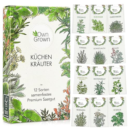 OwnGrown Kräuter Samen Set 12 Sorten Garten und Küchenkräuter Samen - Petersilie, Kräuter der Provence, italienische Kräuter, Koriander Samen, Dill, Kräutersamen für Balkon, und Hochbeet