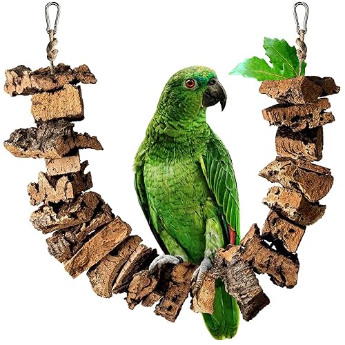 Vogelschaukel zum Knabbern aus Korkrinde | 70cm | Spielzeug für Vögel | Naturmaterial Kork