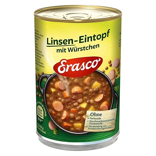 Erasco Linsen-Eintopf mit Würstchen (1 x 400g), In nur 5 Minuten fertig – Ausgewähltes Gemüse – Einfach köstlich - Ohne Schnickschnack - 1 - 400 g (1er Pack)