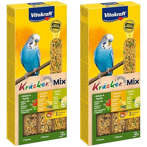 Vitakraft Vogelsnack Sittich Kräcker Mix Banane,Kräuter,Kiwi, 1x 3St (Packung mit 2) - 3 Stück (2er Pack) - Sittich Banane Kräuter Kiwi