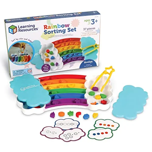 Learning Resources Rainbow Sorting Set,37 Pieces, Ages 3+, Fine Motor Skills, Color and Sorting Recognition, Addition Skills, Sensory Tray Toys