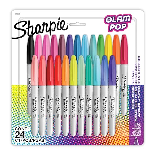 SHARPIE Glam Pop Permanent Markers, Fine Point, 24 Count - 24 Count Fine