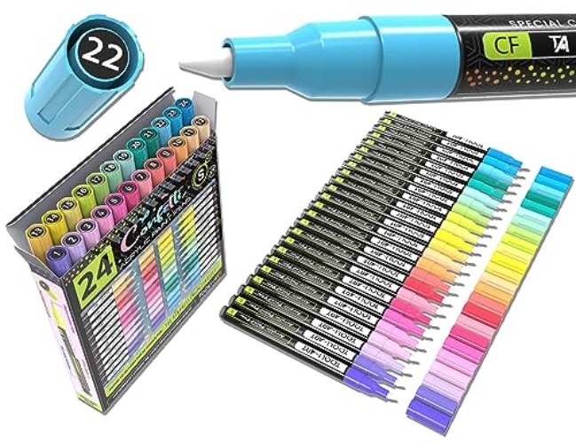 24 Confetti Colors Acrylic Paint Pens Markers Set 0.7mm Extra Fine Tip, Rock Painting, Glass, Mugs, Wood, Metal, Canvas, Ceramics, DIY Projects, Illustration. Non Toxic, Waterbased, Quick Drying - CONFETTI XF