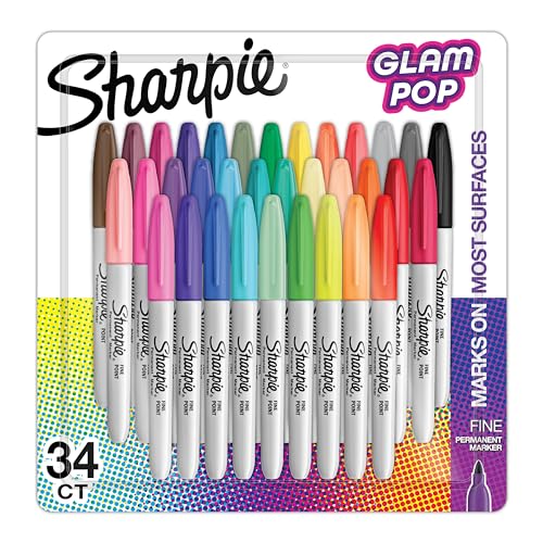 SHARPIE Glam Pop Permanent Markers, Fine Point, 34 Count - 34 Count Fine