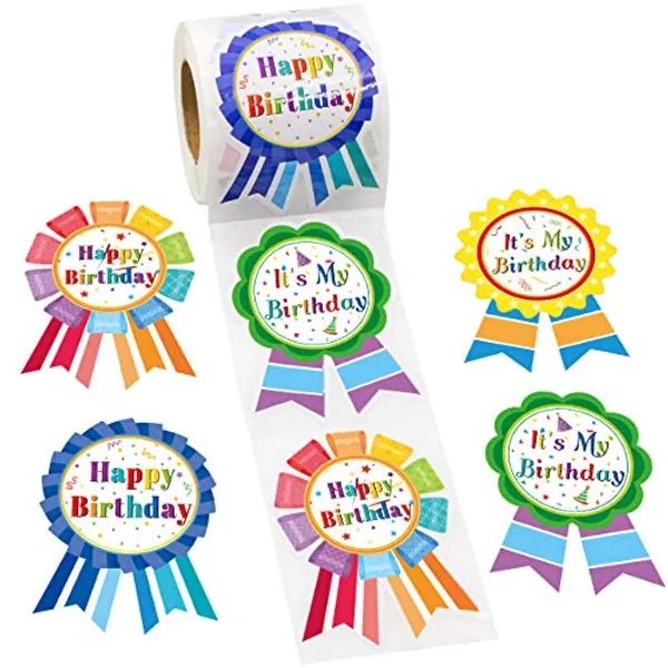 FANCY LAND Birthday Badge Stickers, Paper, Assorted Colors, 200 Pcs, for Kids Home Classroom Party Decoration