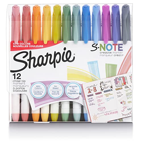 SHARPIE S-Note Creative Markers, Highlighters, Assorted Colors, Chisel Tip, 12 Count - 12 Count - Markers