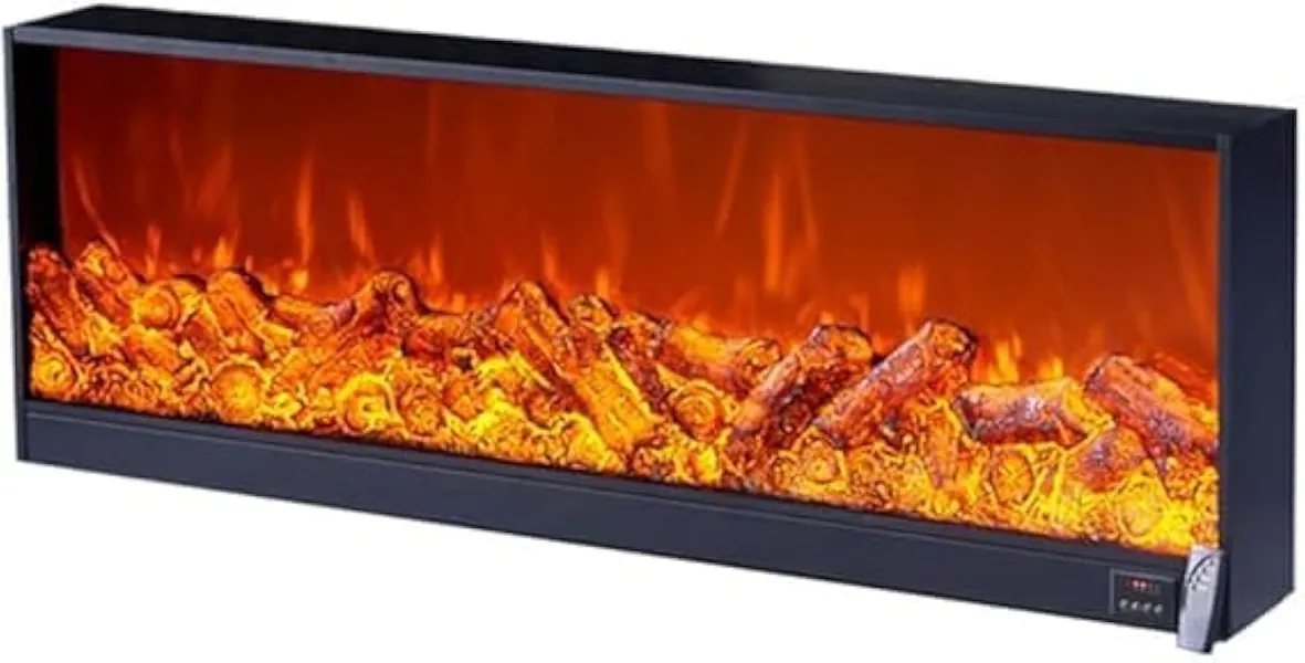nooshi (60cm) Electric Fireplace with heater (1500W) adjusable Flames, remote control, touch buton wall mounted fireplace for Bedroom, Living Room, (black) - 60cm