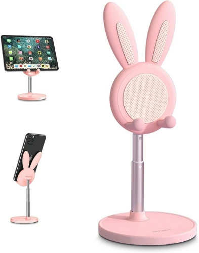 nediea Cute Stand, Angle Height Adjustable, Cell Phone Stand for Desk, Cute Rabbit Phone Stand, Compatible with All Phones, for iPhone, for Pixel, for iPad, for Tablets (Pink) 