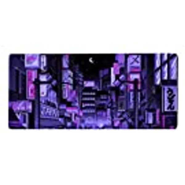 Dark Purple Japanese Anime Retro Vaporwave Mouse Mat Computer Pad for Lap Desk Mat Anime Mouse Pad Kawaii Large Gaming Pad for Mouse and Keyboard QDH