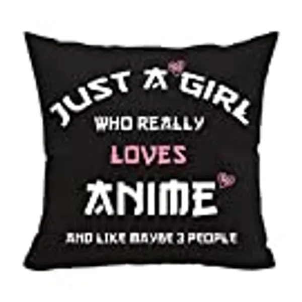 AcowSpt Anime Lover Gifts for Girls Anime Two Sided Printing Pillow Cover Anime Lover Gift Just A Girl Who Really Loves Anime, Anime Lover Gift Japan Anime Fans Gift Throw Pillow, 18"x 18"(Black)