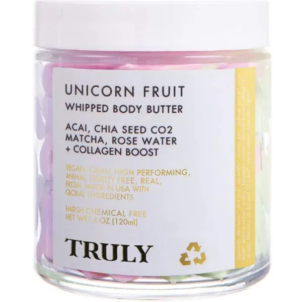 Truly Unicorn Fruit Whipped Body Butter 4 Oz! Infused with Matcha, Acaii, Chia, Rose And Collagen! Moisturizing Body Cream Brings A Youthful Appearance To The Skin! Vegan And Cruelty Free!