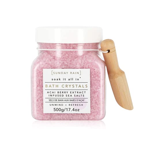 Sunday Rain Luxury Nourishing Bath Crystals, Vegan & Cruelty-Free with Vitamin Rich Acai Berry Extract & Natural Sea Salts, 500g - Acai Berry