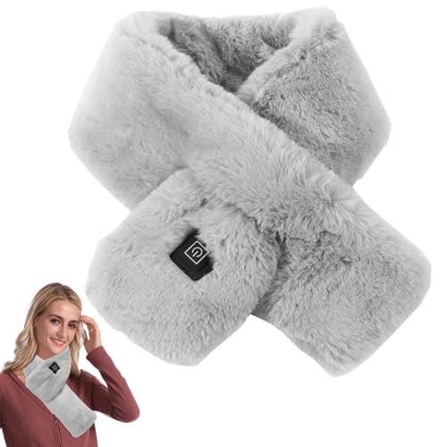 Women Heated Scarf, USB Rechargeable Electric Neck Heating Pad Fluffy Warm Neck Wrap w/3 Temp Modes for Girls Women Winter Indoor Outdoor, Grey - Light Grey