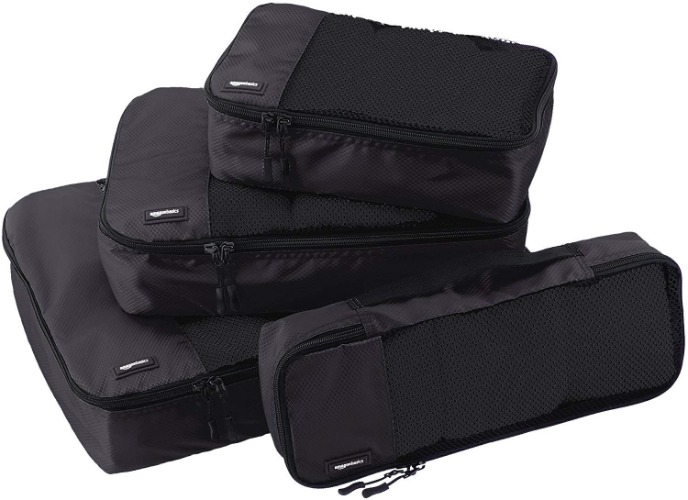 Amazon Basics 4 Piece Packing Travel Organizer Cubes Set - Black