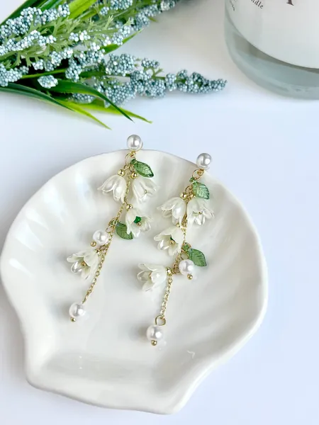 Lily of the Valley Earrings, White Fairy Flower Earrings, Summer Dangle Earrings, Long Tassel Earrings, Unique Gifts For Her