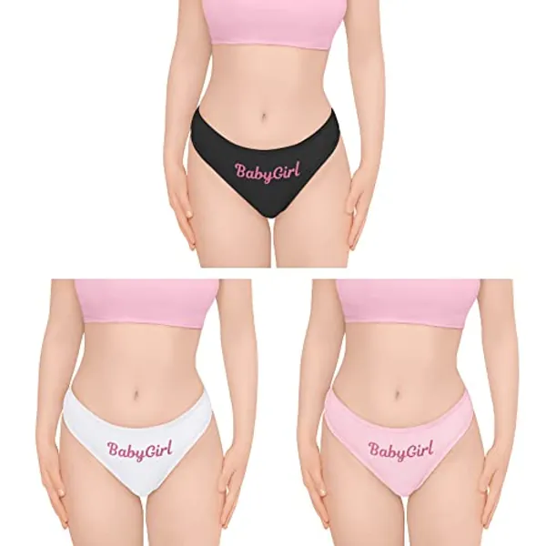 Littleforbig Women's Ladies Soft Cotton Underwear Comfortable Hipster Briefs 3 Thong Panties Pack - Yes Daddy